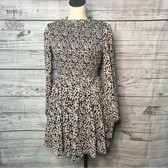 Lulus Medium Floral Forever Navy Blue Floral Print Smocked Skater Dress - Picture 1 of 15